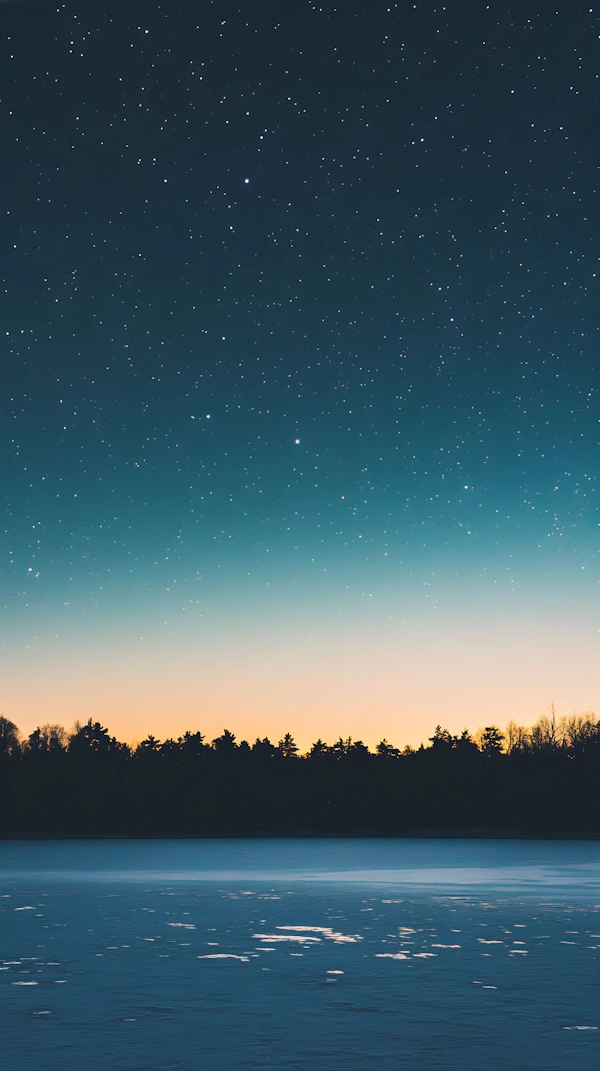 Serene Night Sky Over Frozen Landscape