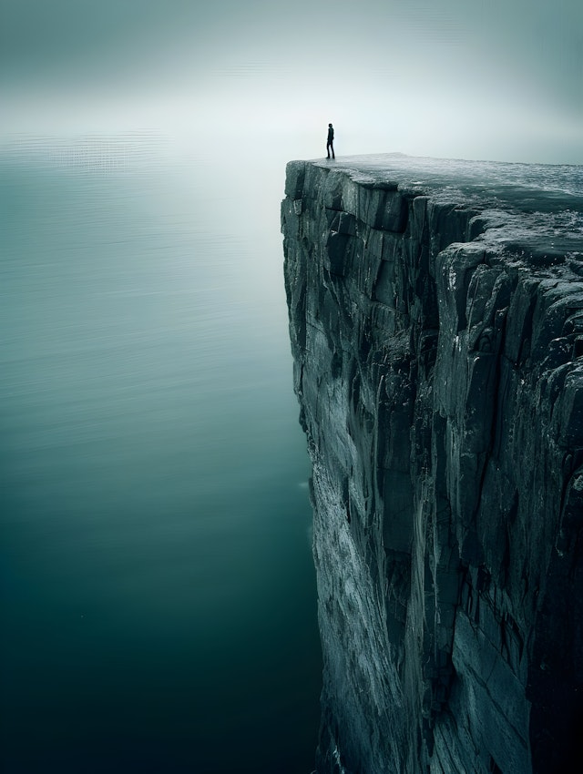 Solitary Figure on Cliff Edge