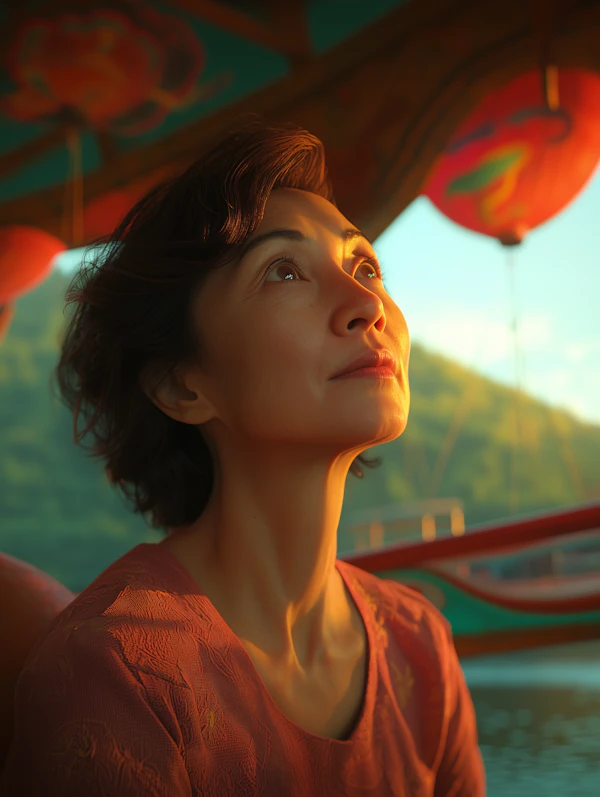 Serene Woman with Lanterns