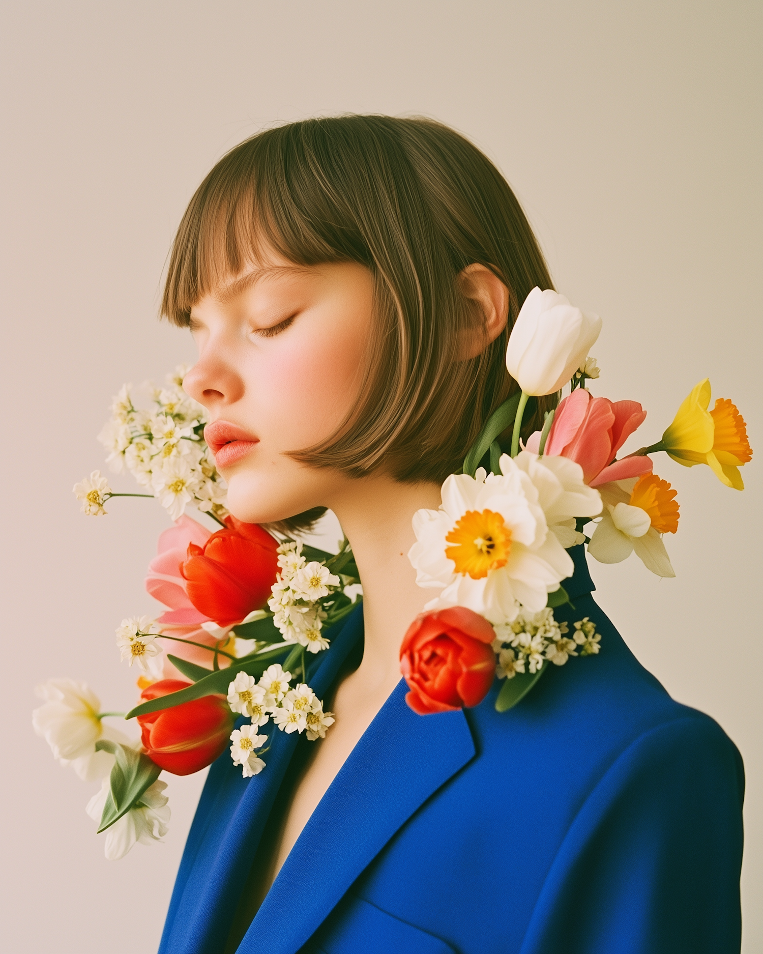 Serene Woman with Floral Arrangement