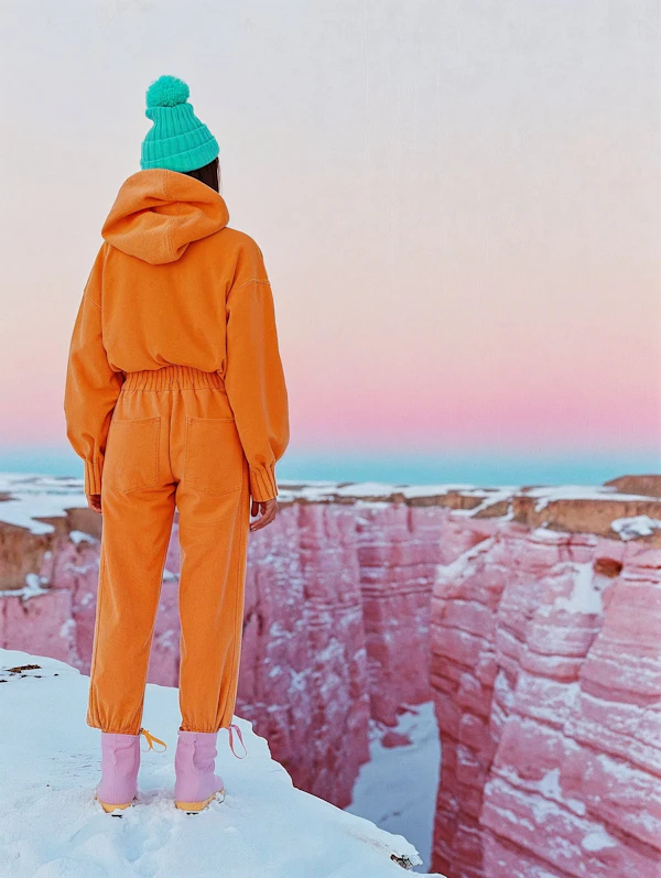 Contemplative Figure Overlooking Canyon at Sunrise