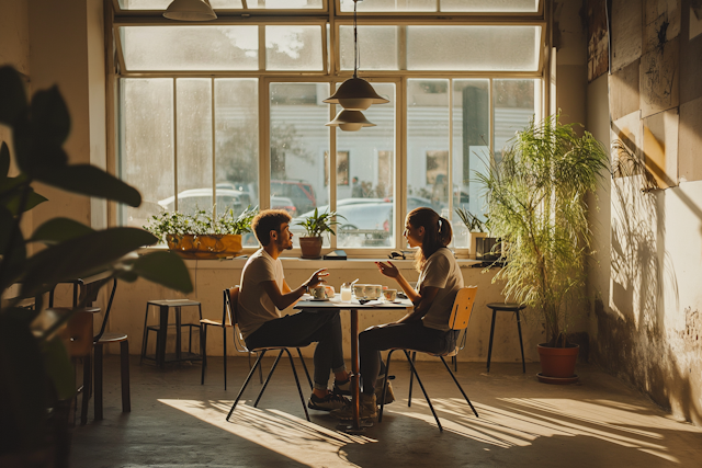 Sunlit Café Conversation