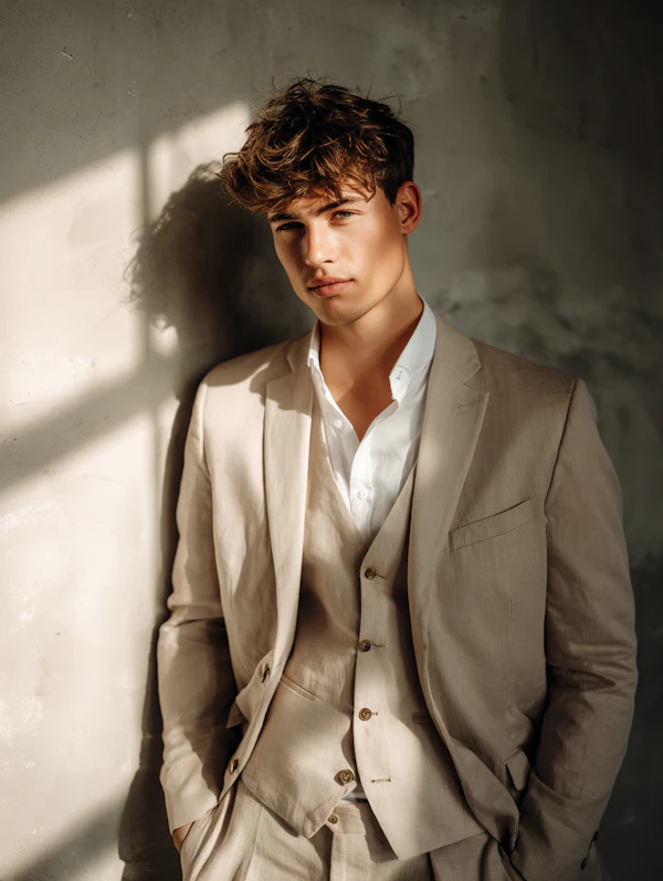 Man in Beige Suit