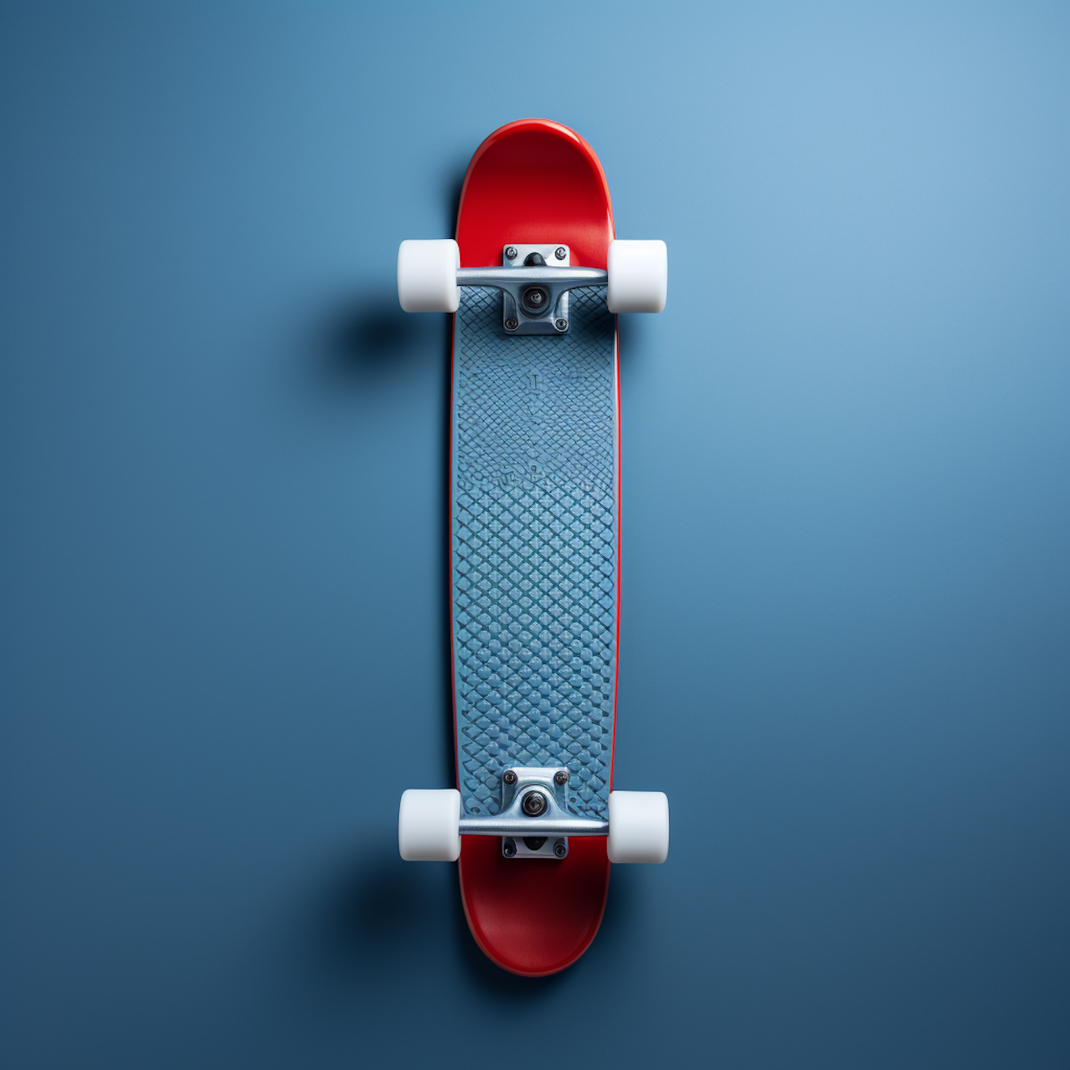 Crisp Red Skateboard on Serene Blue