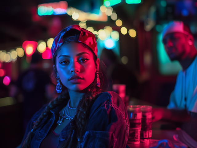 Young Woman in Neon Lights