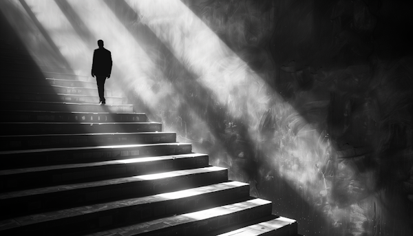 Silhouette of a Person Ascending Stairs in Monochrome