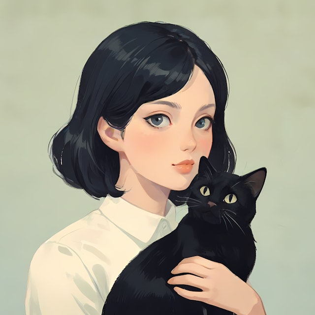 Woman with Black Cat