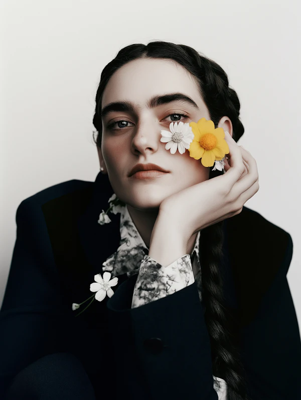 Serene Woman with Floral Arrangement