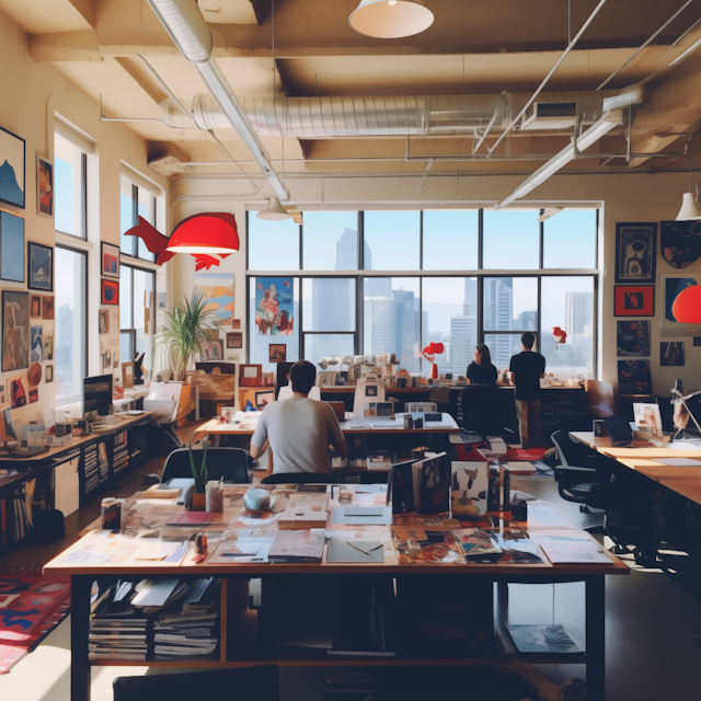 Sunlit Modern Creative Workspace with City View