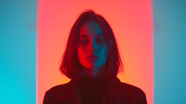 Portrait of Serene Young Woman with Colorful Lighting