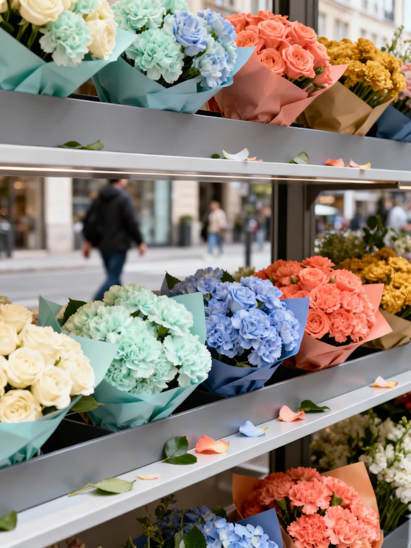 Floral Display on Shelves