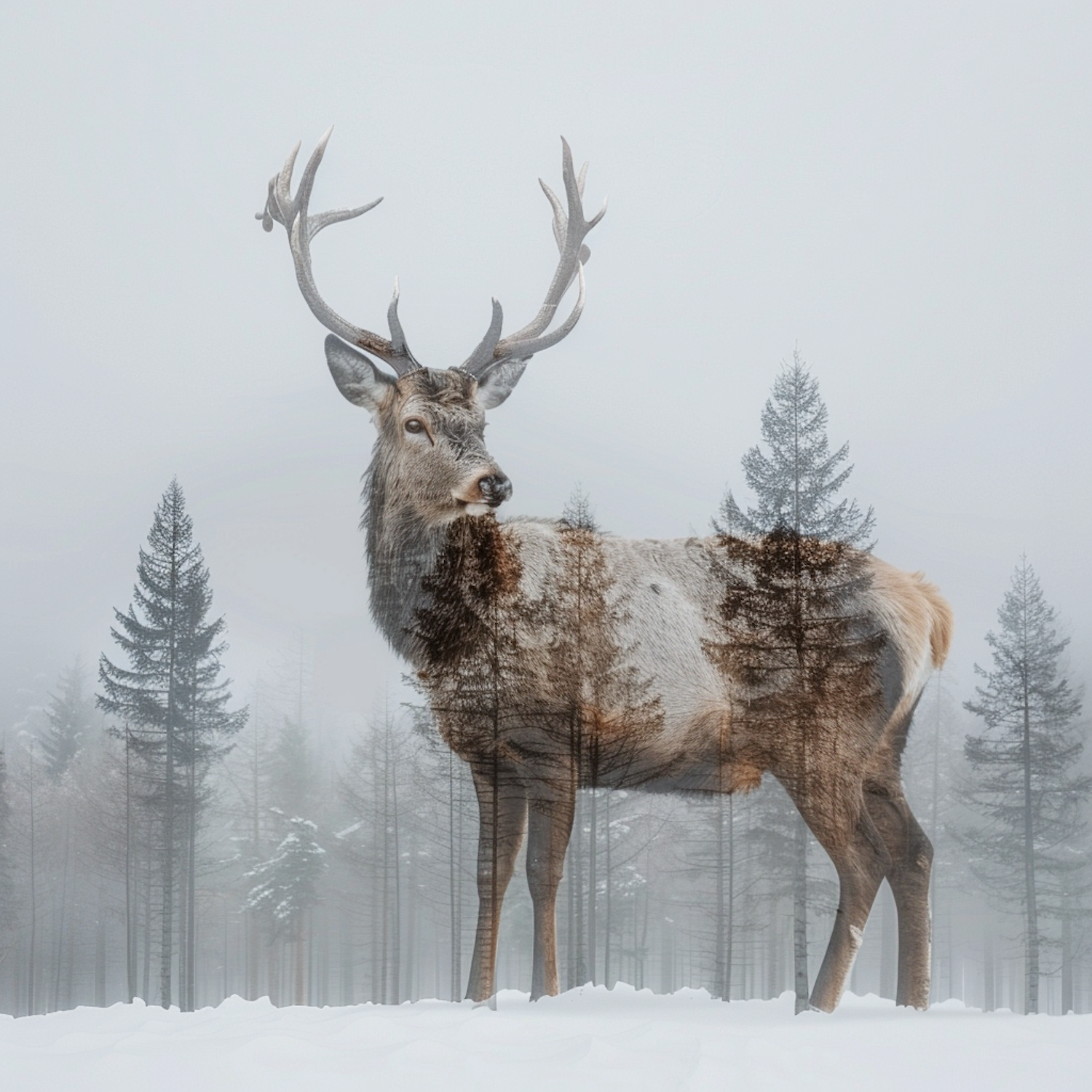 Ethereal Stag in Misty Forest