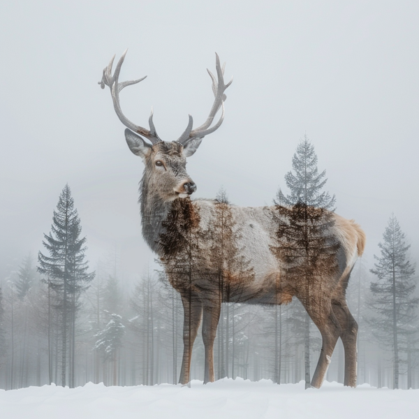 Ethereal Stag in Misty Forest