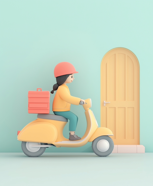 Stylized Female Character on Pastel Scooter