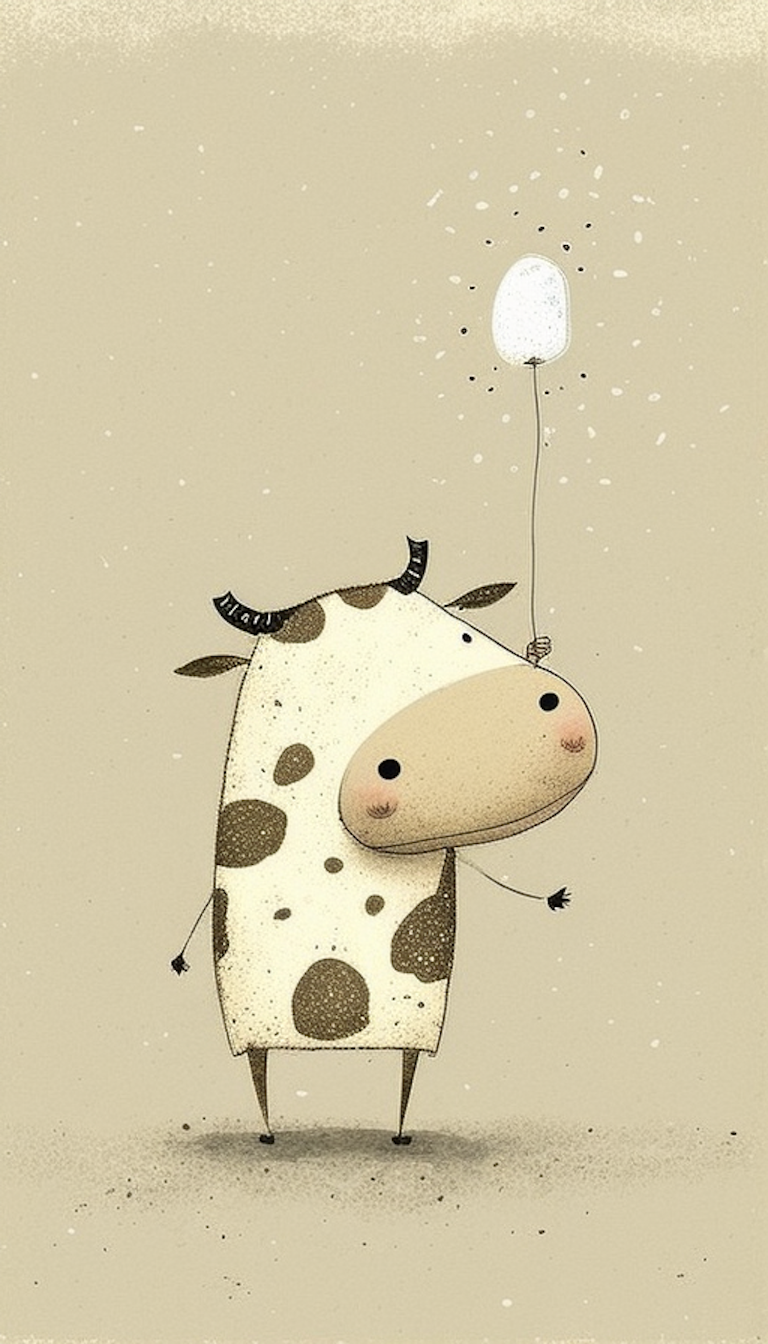 Whimsical Cow with Balloon Illustration