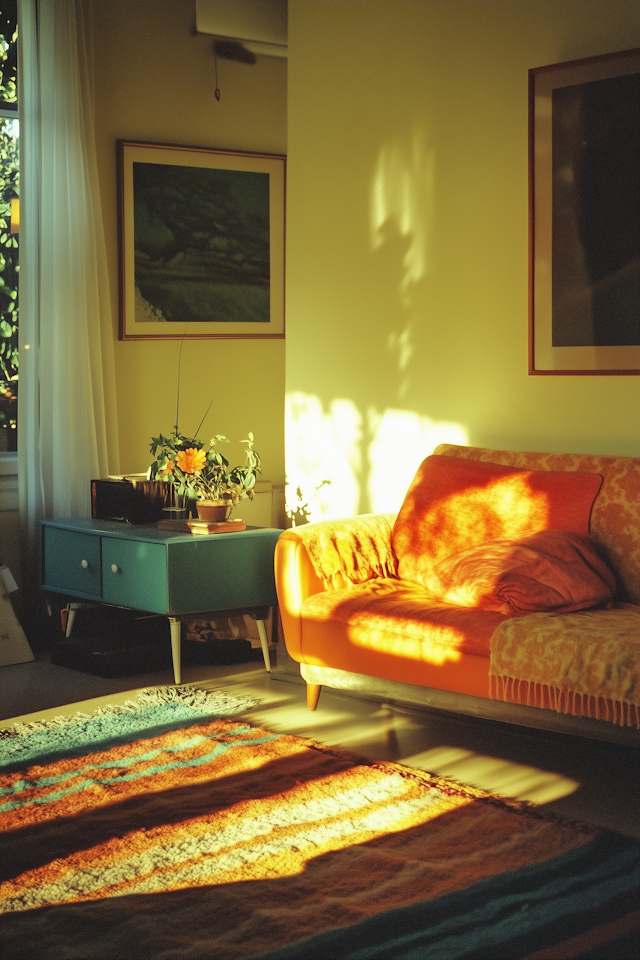 Cozy Living Room with Orange Sofa