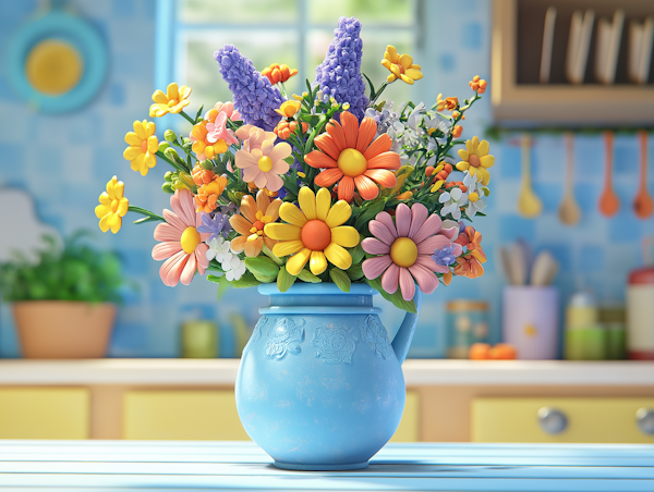 Vibrant Flower Bouquet in Blue Vase