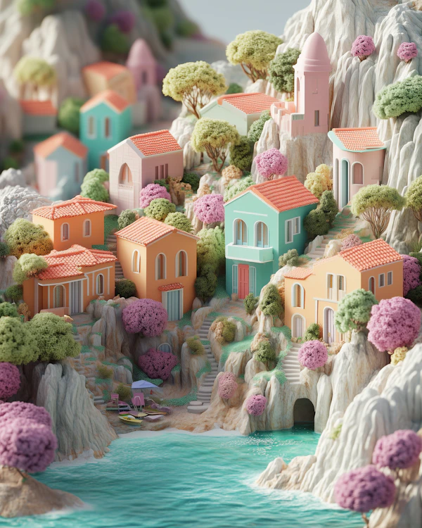 Pastel Coastal Village