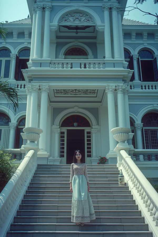 Elegant Woman on Grand Staircase