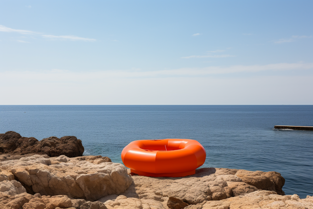 Serenity on the Shore: Orange Inflatable on Tranquil Seaside