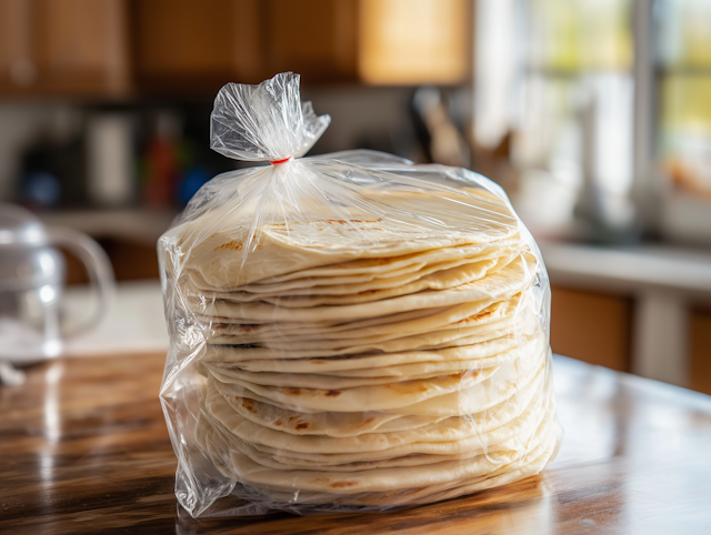 Packaged Flatbreads on Wooden Surface