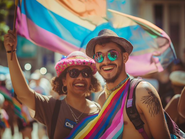 Joyful Celebration with Colorful Flags