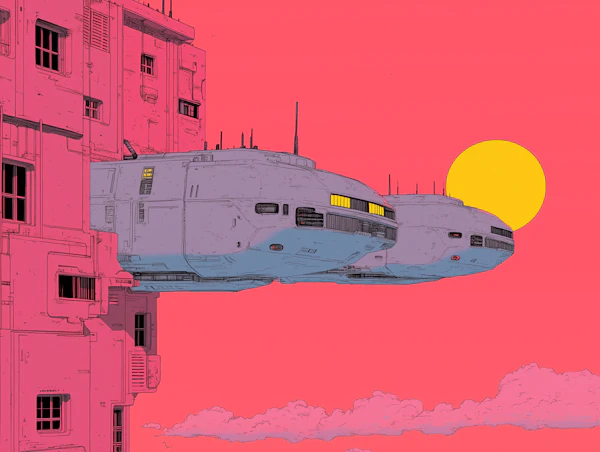 Futuristic Urban Scene with Spaceships