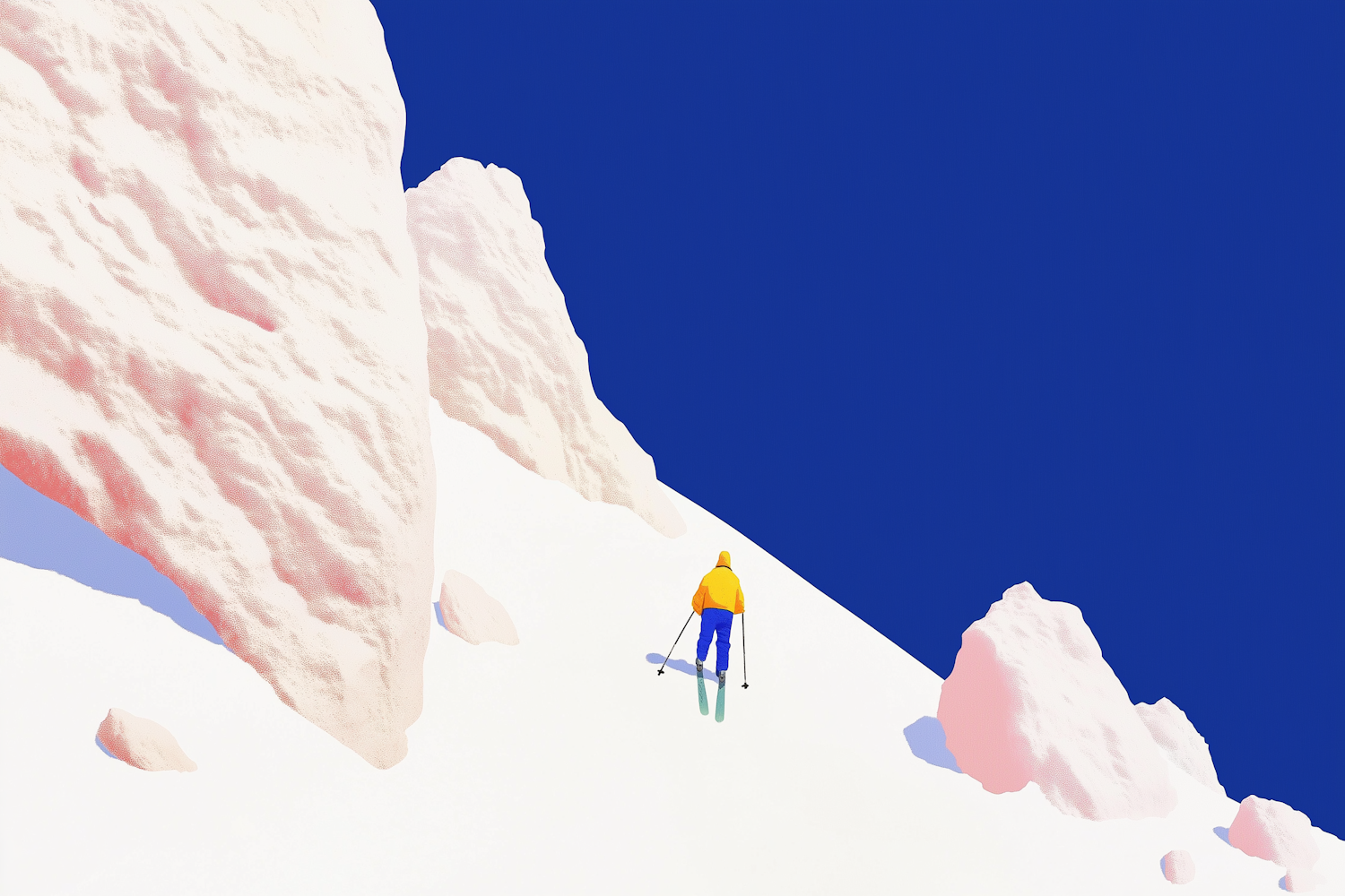 Skier in Vibrant Minimalist Landscape