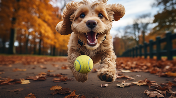 Autumn Leap: Exuberant Cocker Spaniel in Pursuit of Tennis Ball