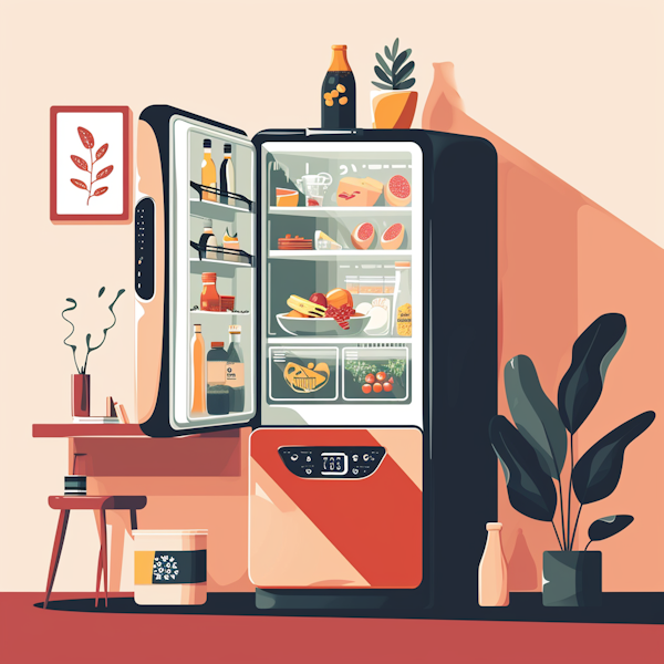 Modern Refrigerator with Food Items