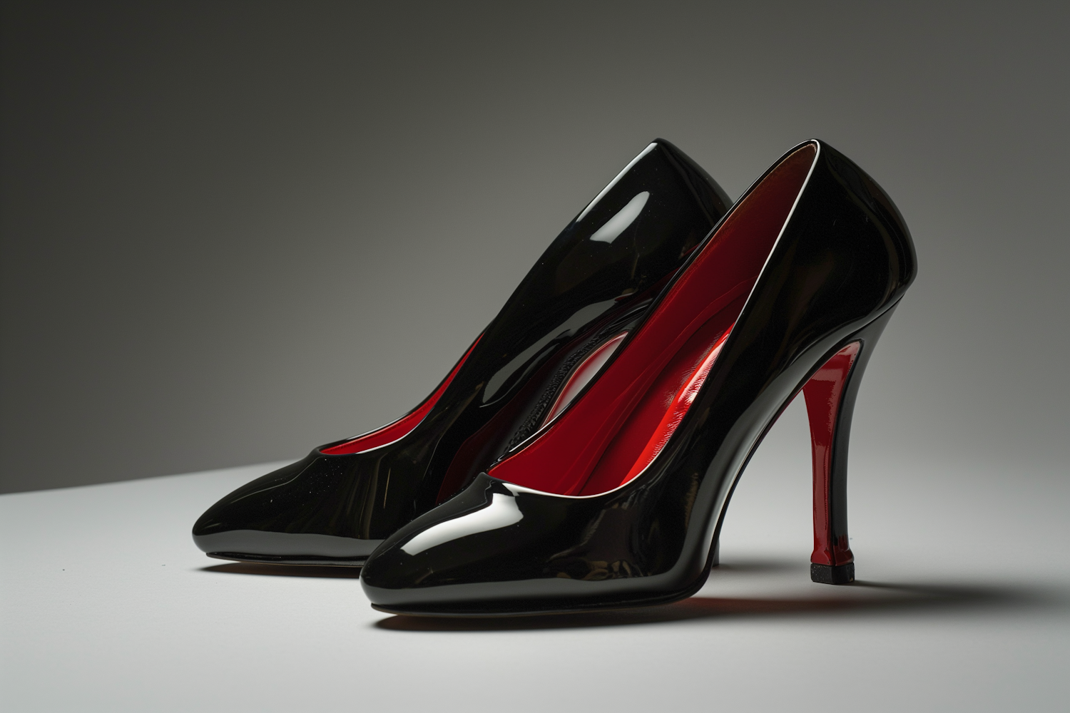 Glossy Black Stiletto Heels with Signature Red Lining and Sole
