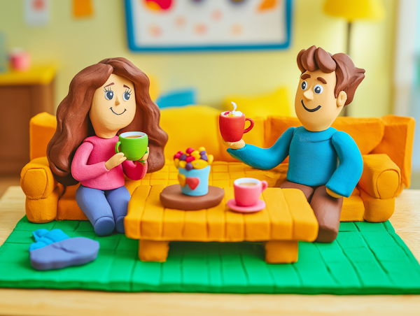 Clay Figures on Yellow Couch