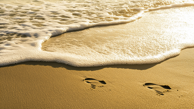 Serene Beach Scene with Footprints