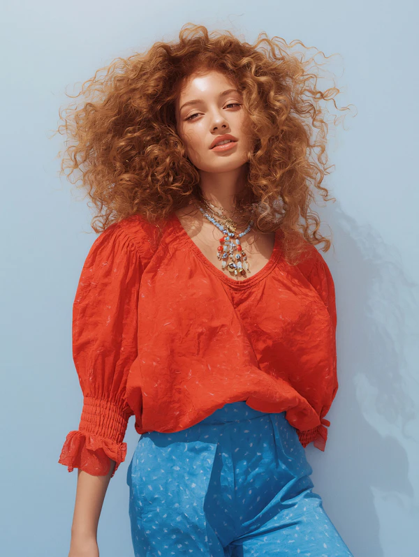 Redhead in Vibrant Attire
