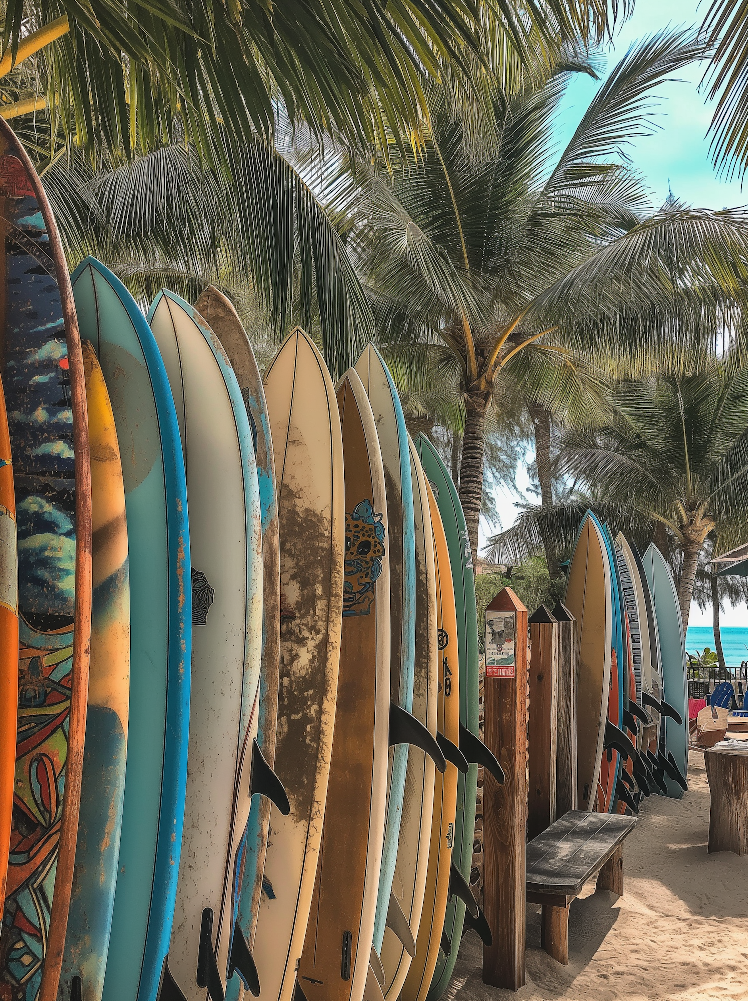 Colorful Surfboards at a Tropical Beach