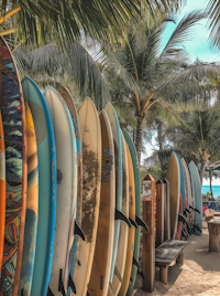 Colorful Surfboards at a Tropical Beach