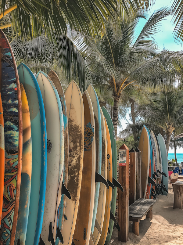 Colorful Surfboards at a Tropical Beach