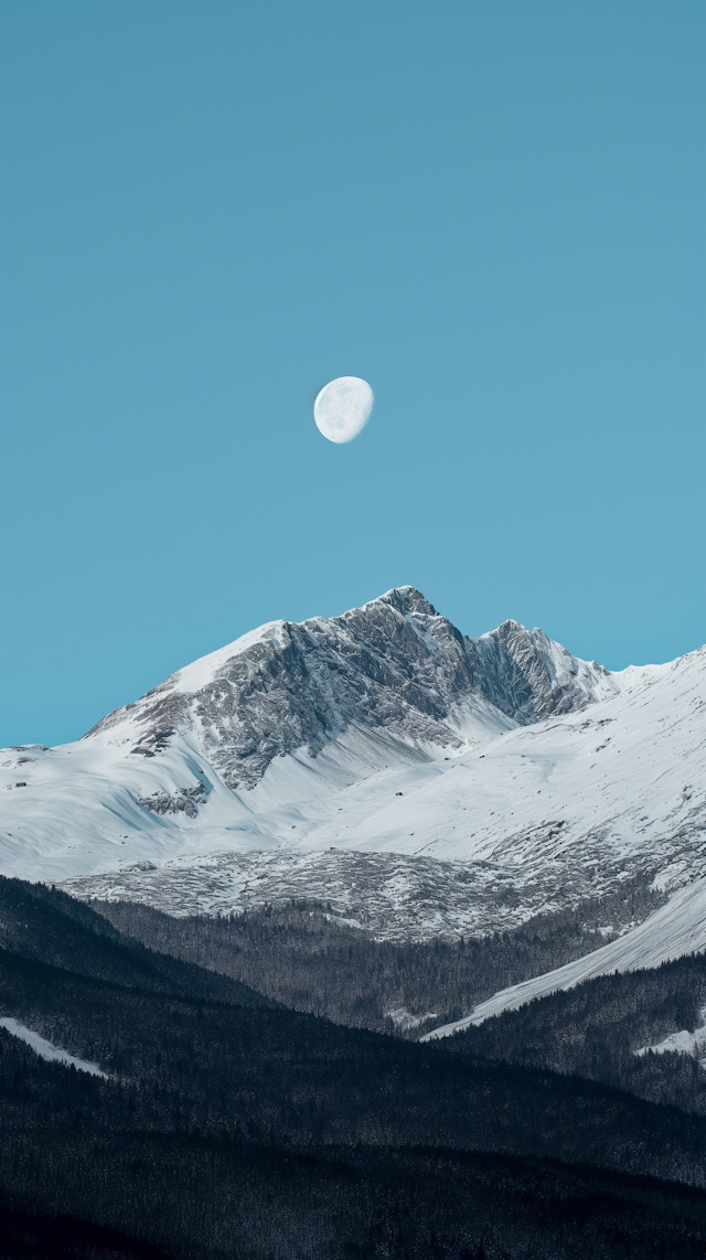 Lunar Majesty Over Snowcapped Peaks