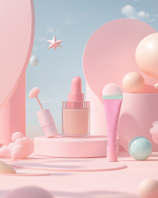 Pastel-Themed Cosmetic Arrangement