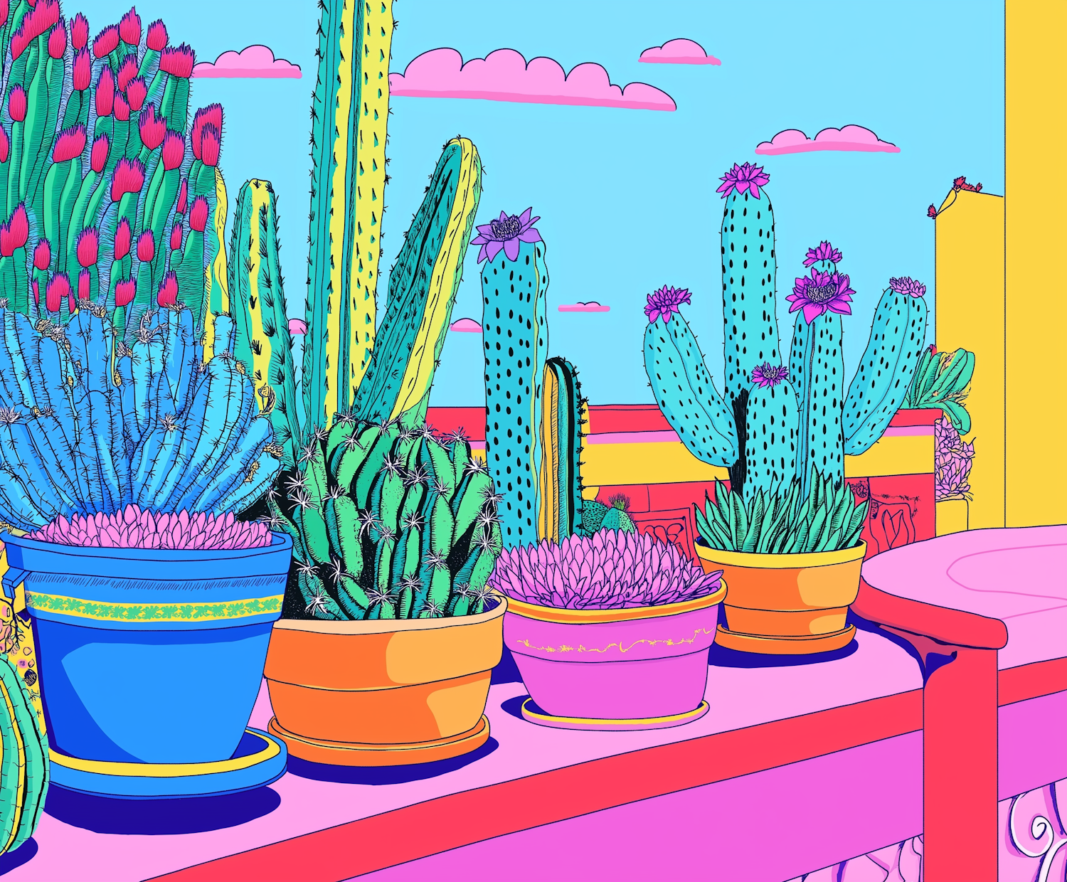 Vibrant Cacti Illustration