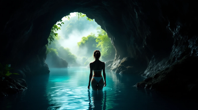 Woman in Cave Pool