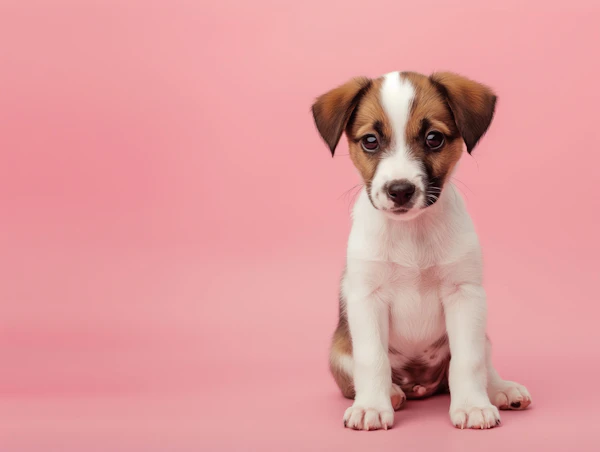 Adorable Jack Russell Puppy on Pink