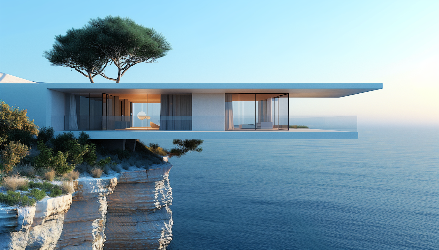 Modern Cliffside House at Dawn/Dusk