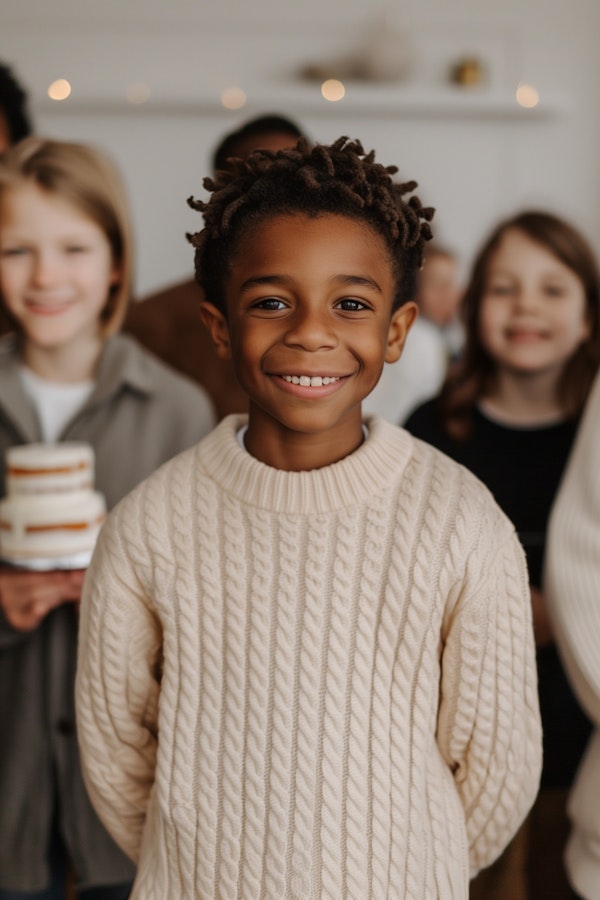 Cheerful Young Boy with Friends in a Diverse Setting