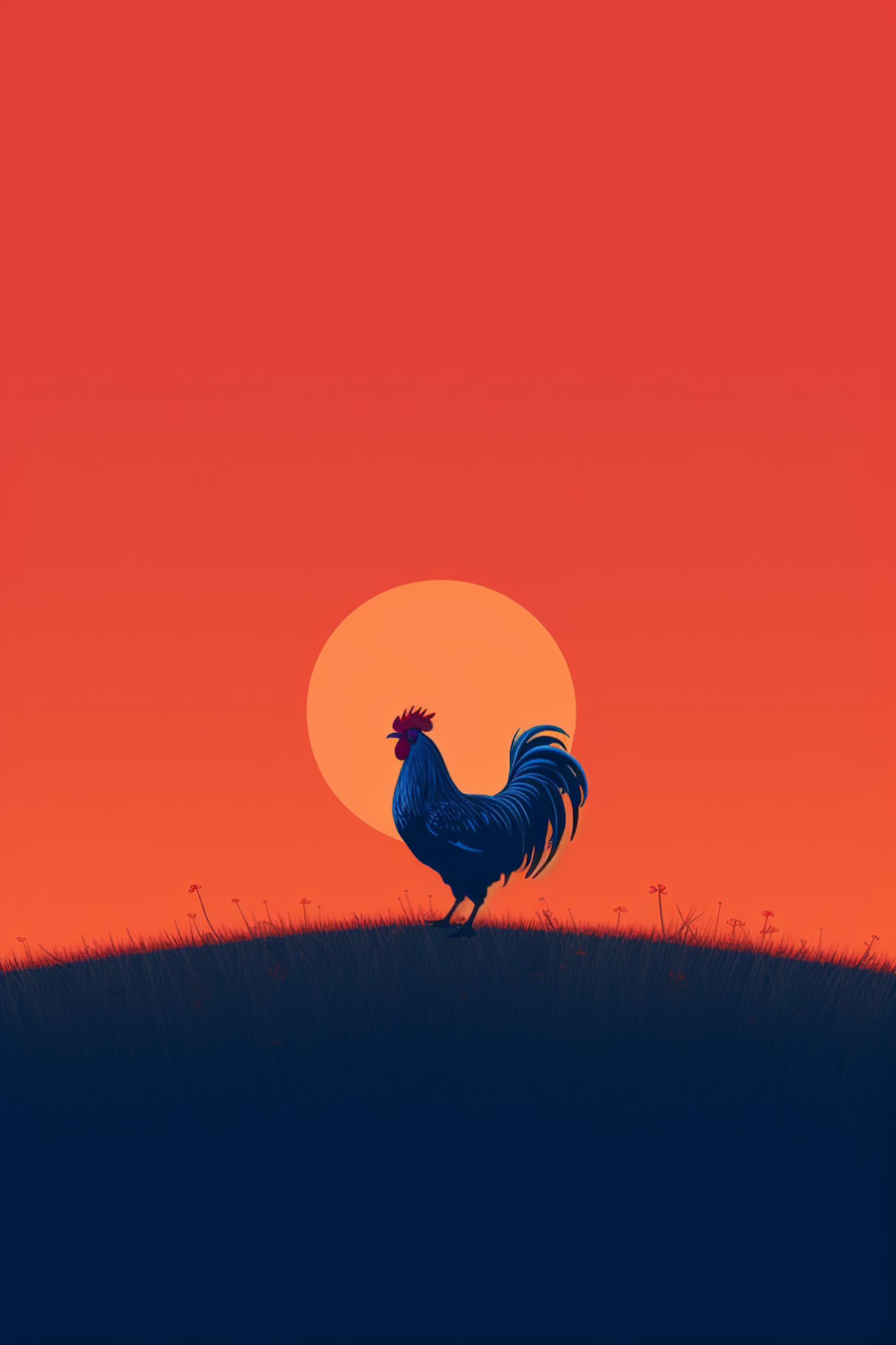 Dawn's Herald: Rooster on a Grassy Knoll at Sunrise