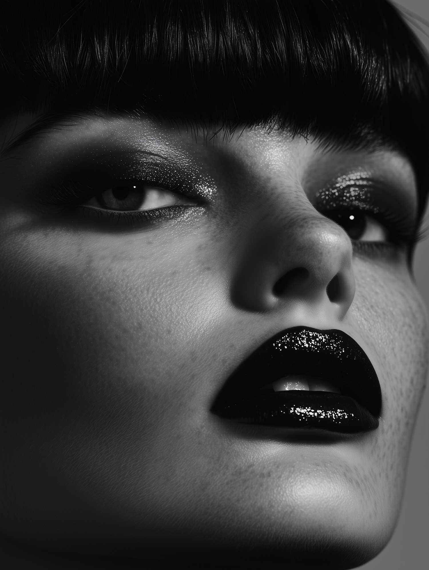 Close-up Portrait with Glossy Black Lips