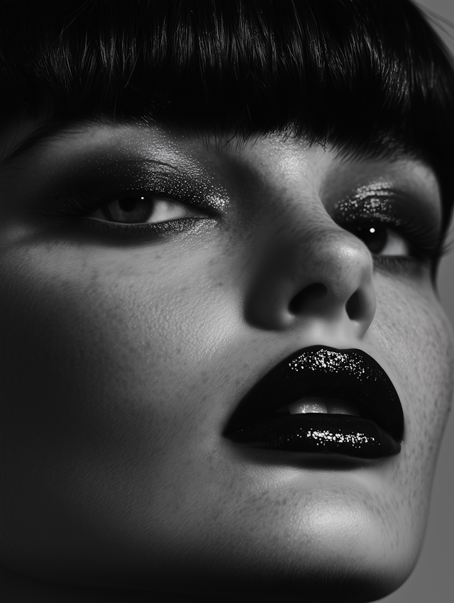 Close-up Portrait with Glossy Black Lips