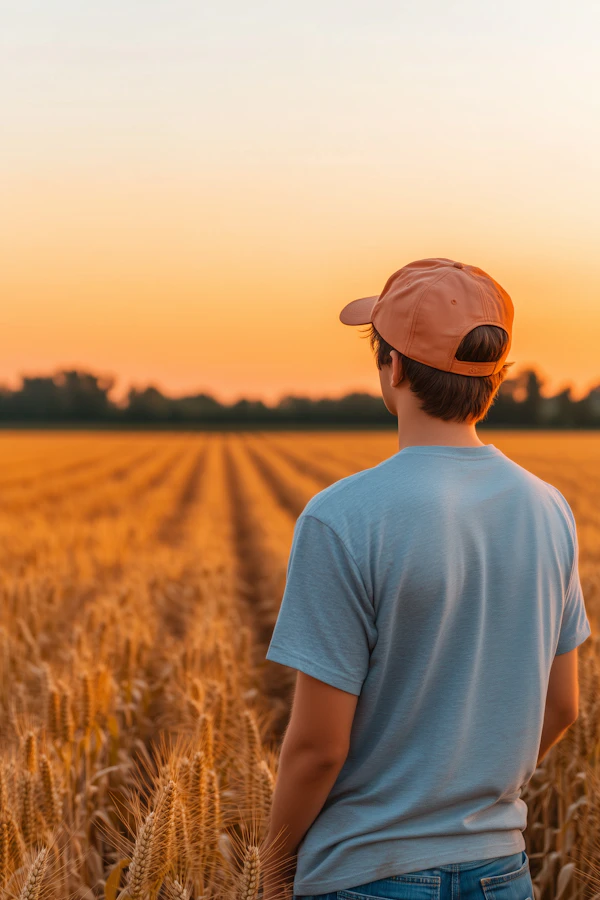 Person in Wheat Field at Sunset