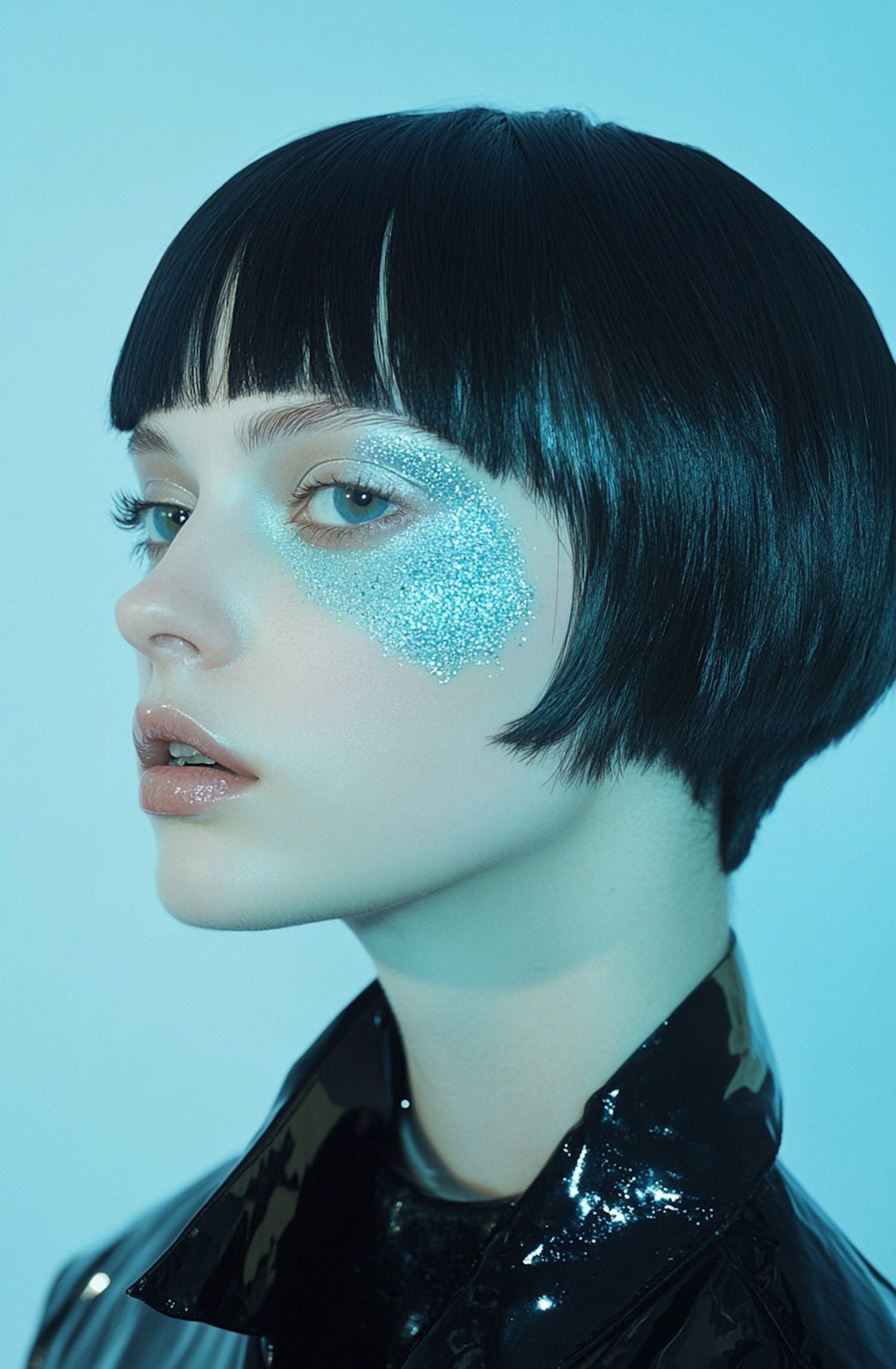 Futuristic Portrait with Blue Glitter