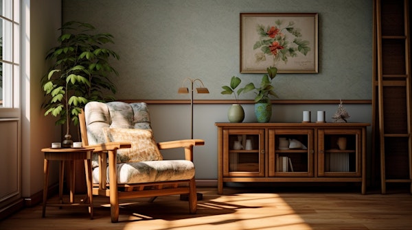 Serene Interior Space with Armchair and Plants